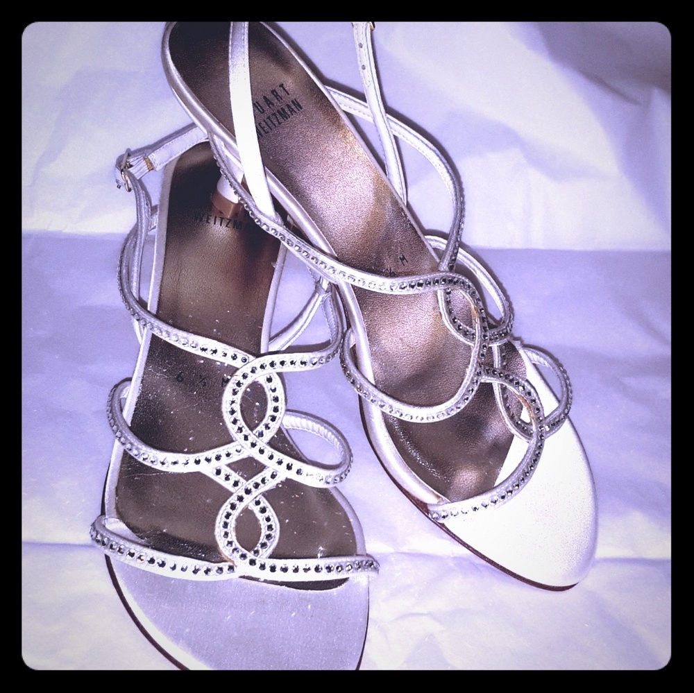 Stuart Weitzman satin bridal crystal bling shoes